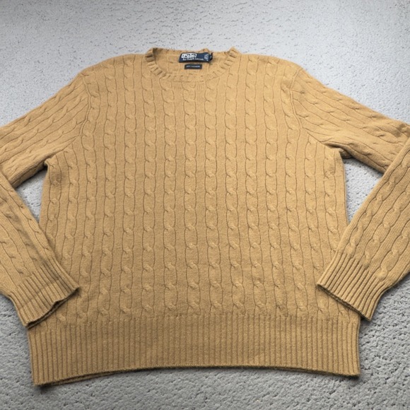 Vintage Polo Ralph Lauren Sweater Mens XL Brown Cashmere Cable Knit Crew Neck